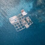 aerial view of house surrounded by water